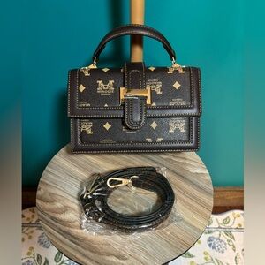 Brown and Gold Crossbody Bag with Structured Design